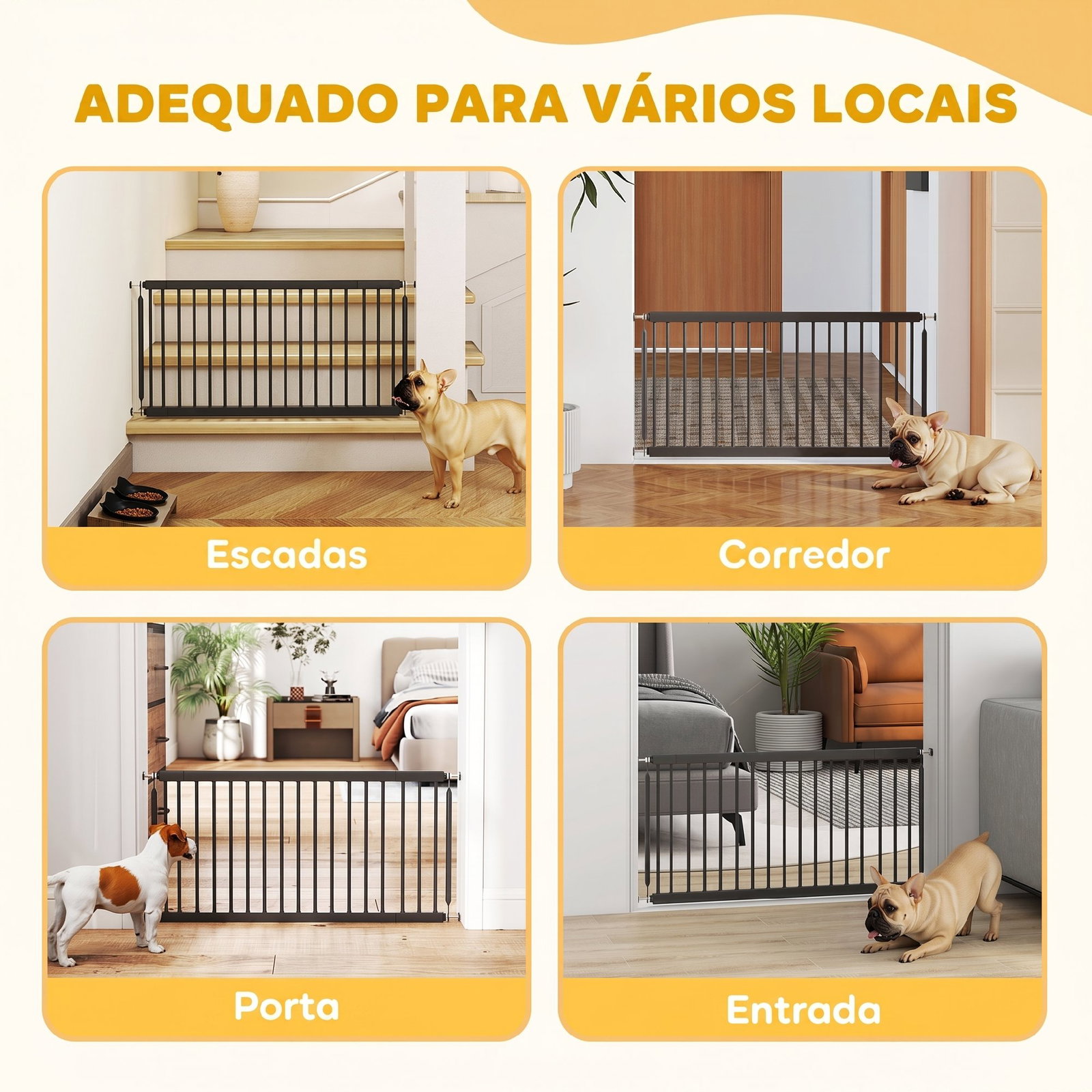 Barreira de segurança para cães pequenos extensível 67-93,5 cm altura 45 cm para portas e escadas preto