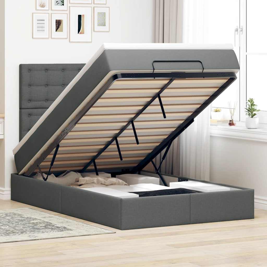 Estrutura cama otomana colchão 120x200cm tecido cinzento escuro