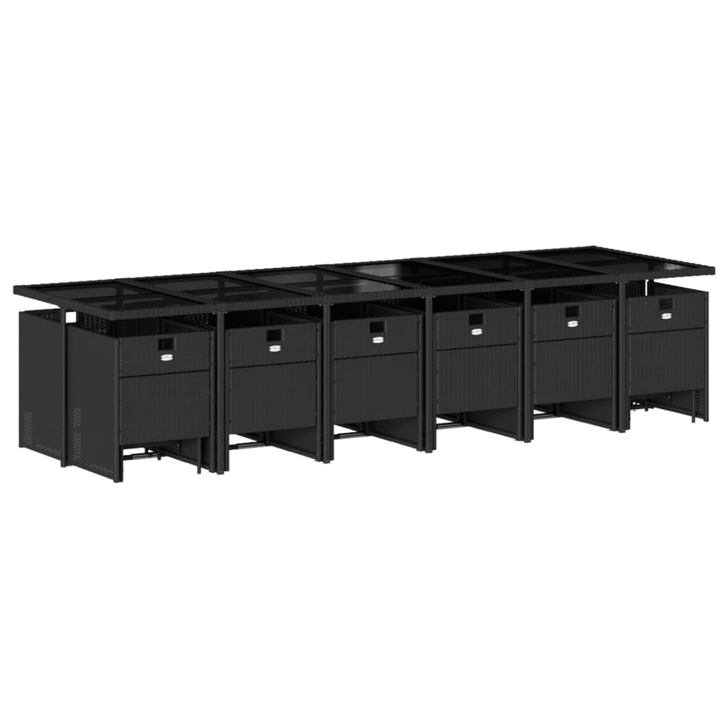 17 Pcs conjunto de jantar p/ jardim c/ almofadões vime PE preto