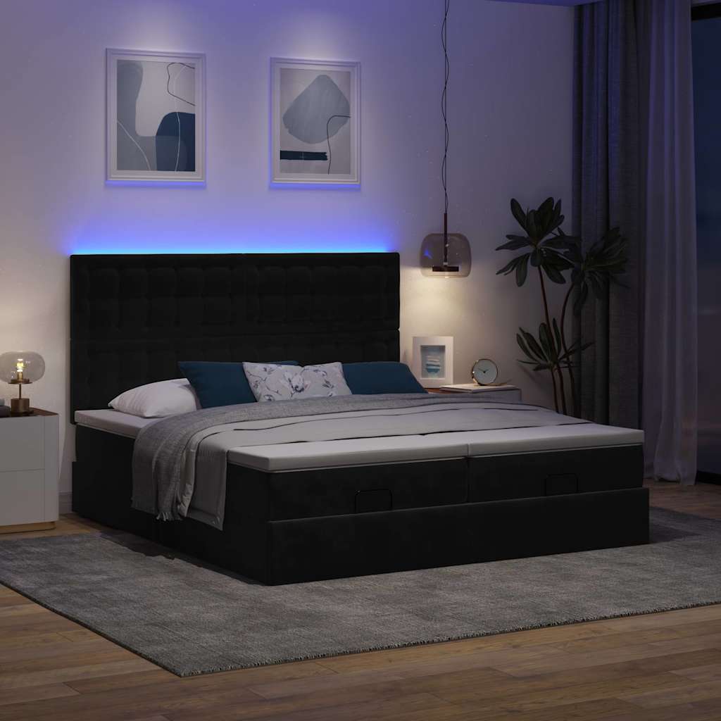 Estrutura de cama otomana com colchões 200x200cm veludo preto