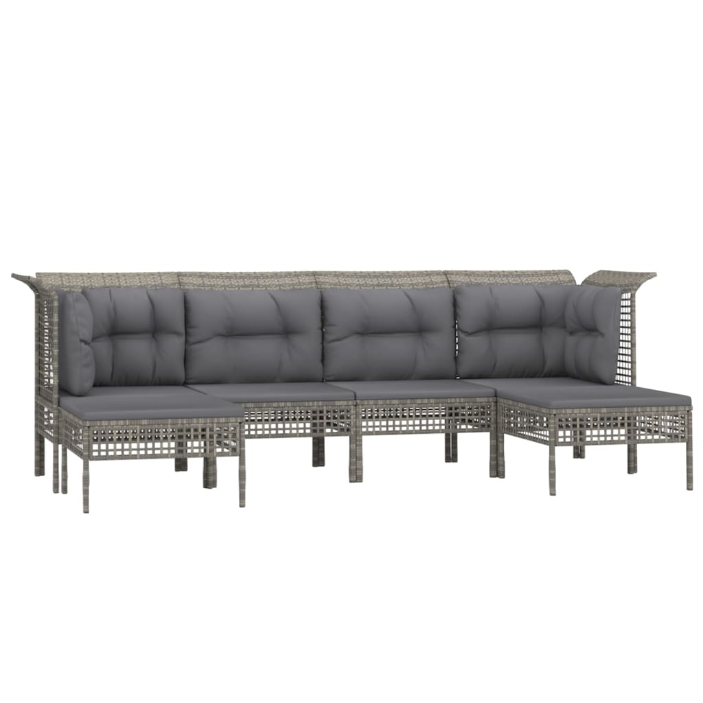 6 Pcs conjunto lounge de jardim c/ almofadões vime PE cinzento