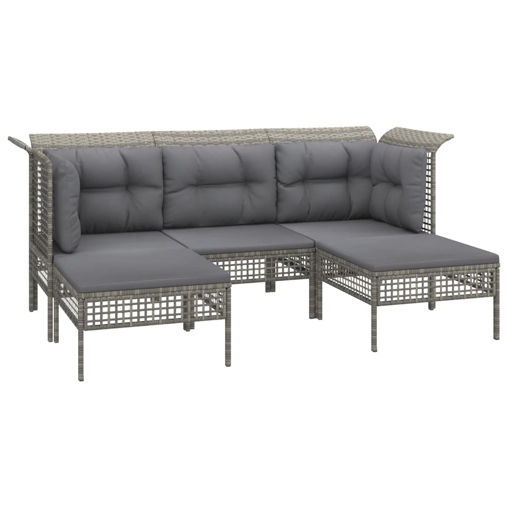 6 Pcs conjunto lounge de jardim c/ almofadões vime PE cinzento
