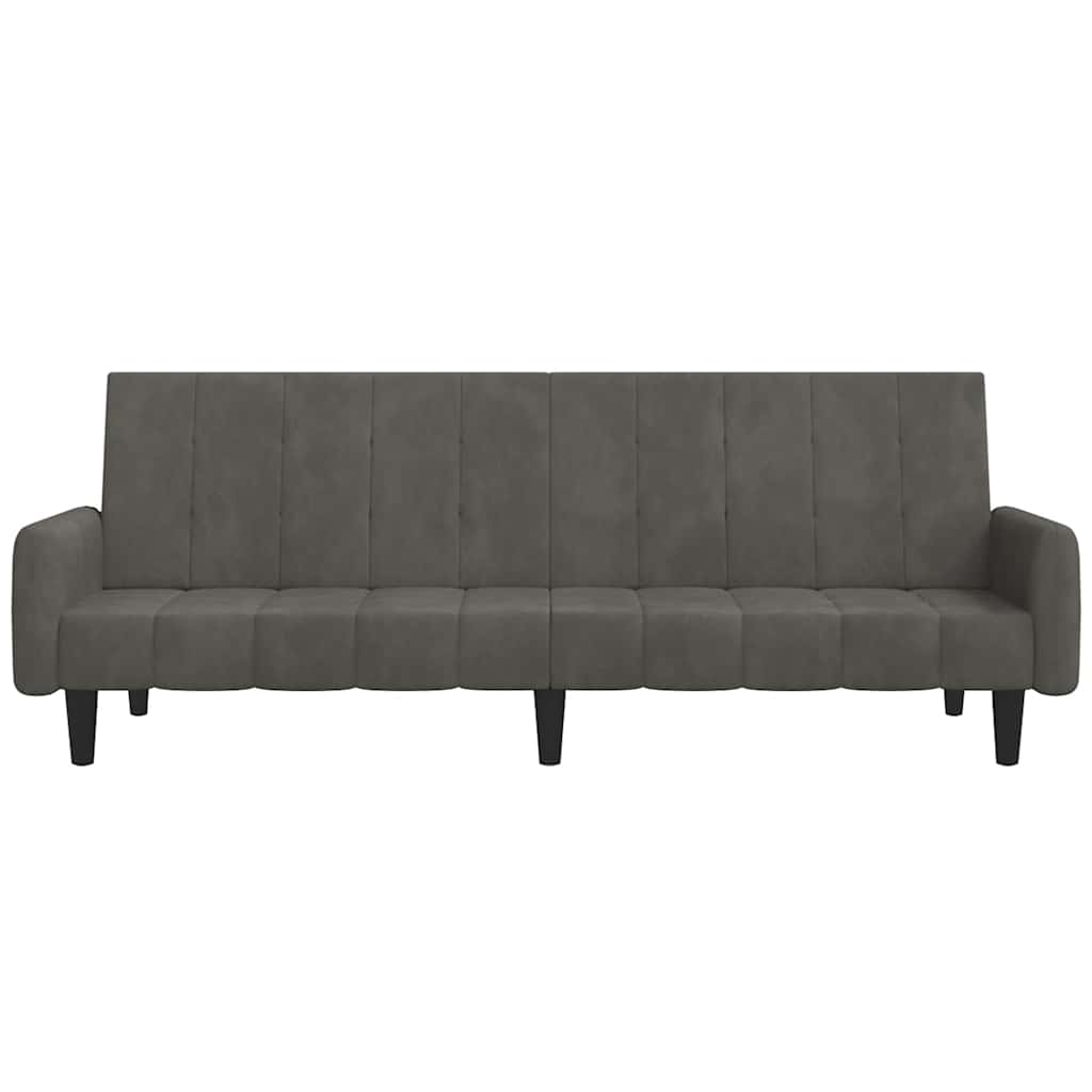 Sofá-cama de 2 lugares veludo cinzento-escuro