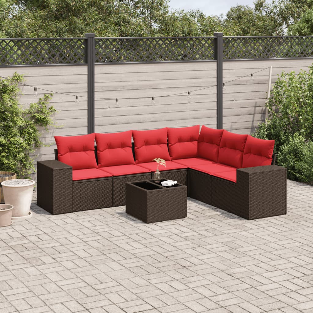 Conjunto de sofá de jardim com 7 peças e almofadas em rattan sintético marrom