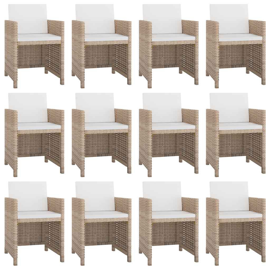 13 Pcs conjunto jantar exterior com almofadões vime PE bege