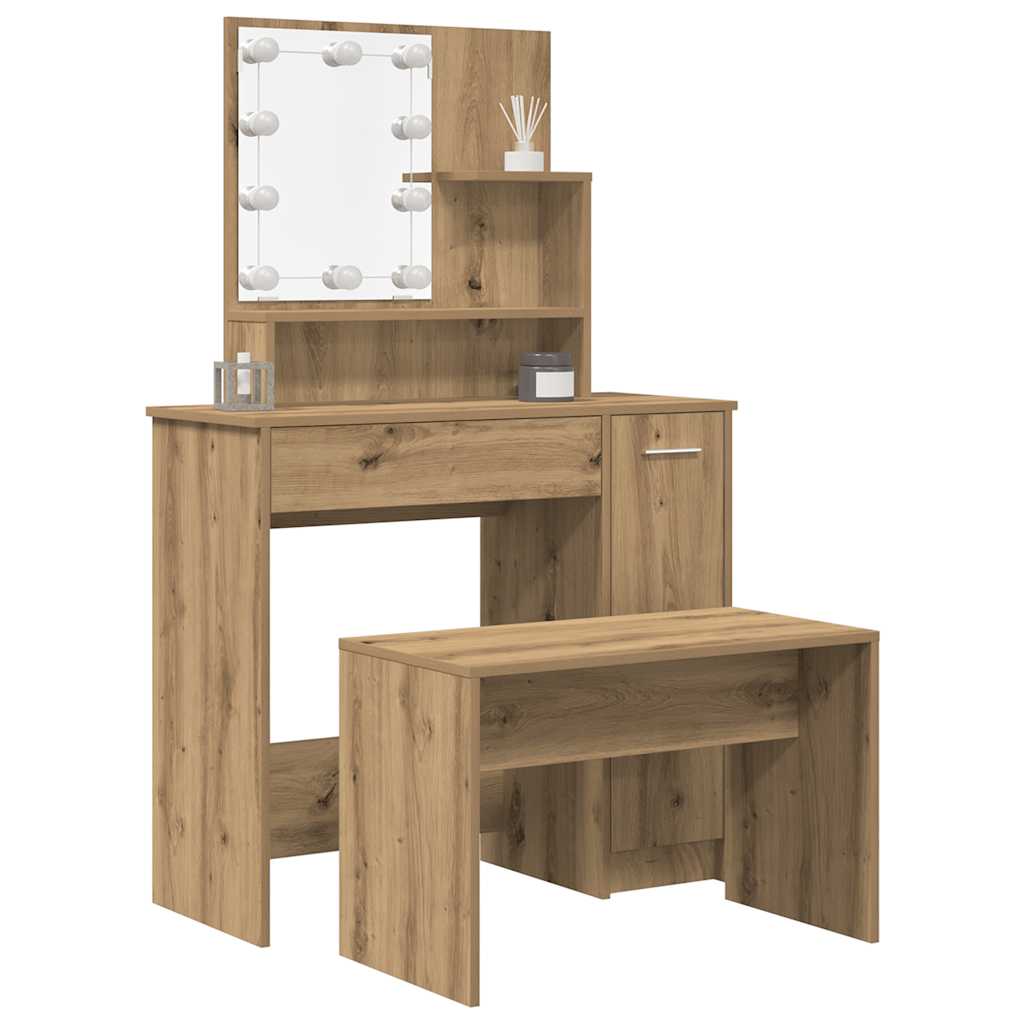 Conjunto penteadeiracom LED deriv. madeira carvalho artisiano