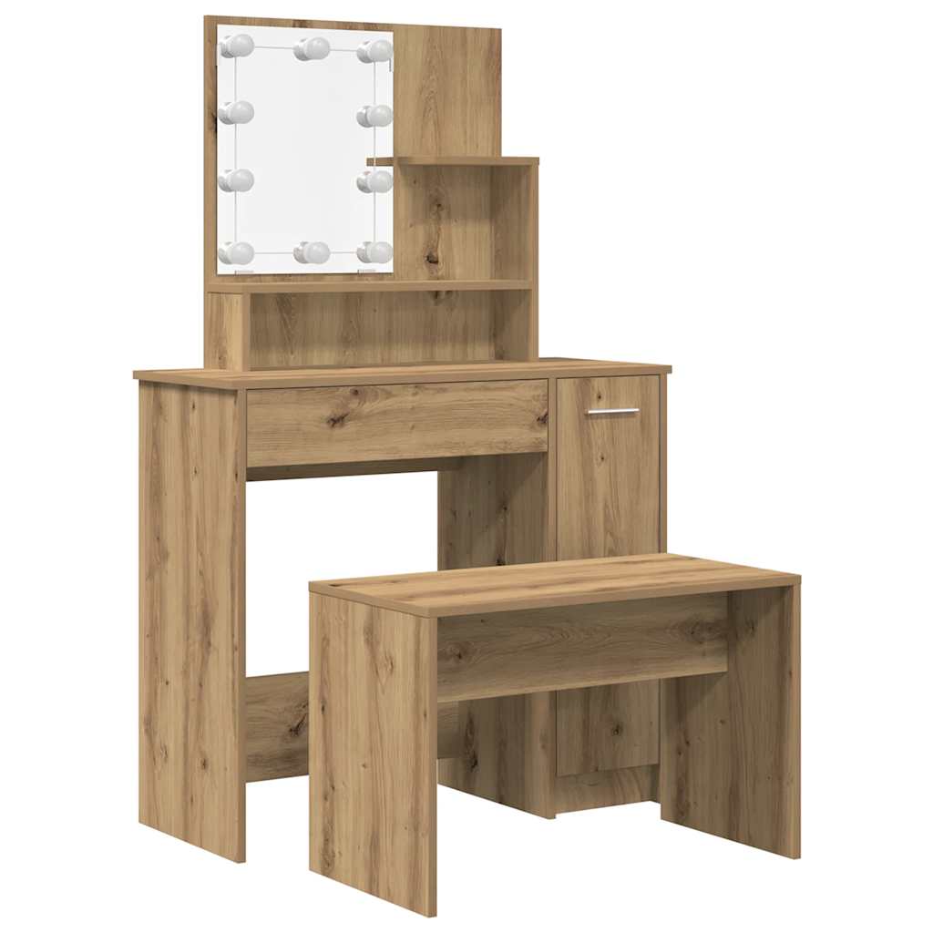 Conjunto penteadeiracom LED deriv. madeira carvalho artisiano