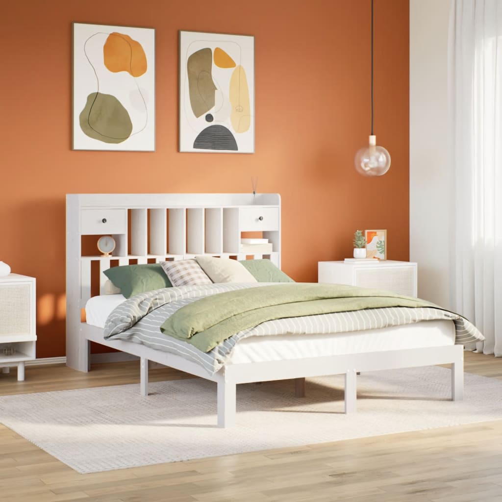 Cama com estante sem colchão 150x200 cm pinho maciço branco