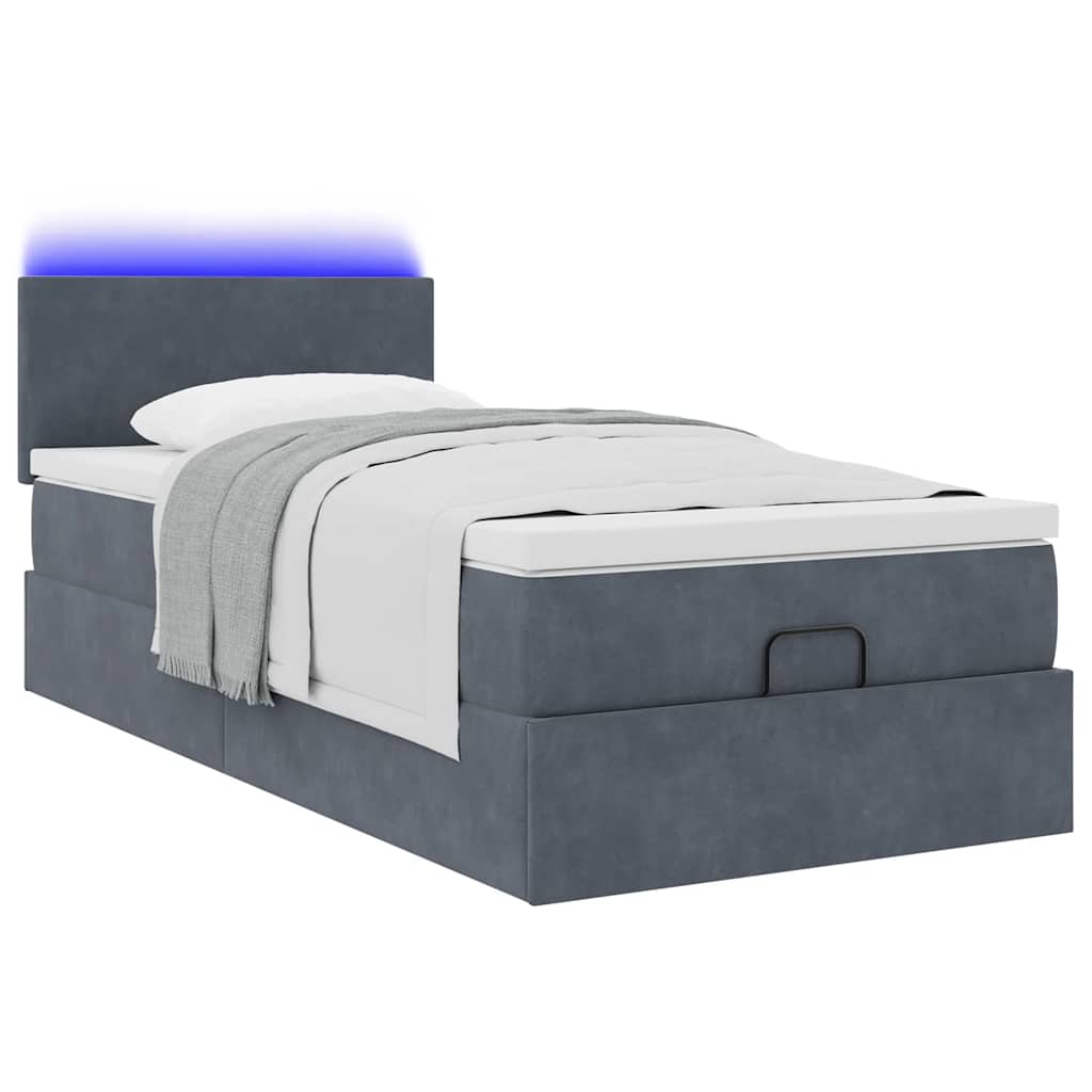 Moldura de cama otomana com colchão cinza escuro veludo
