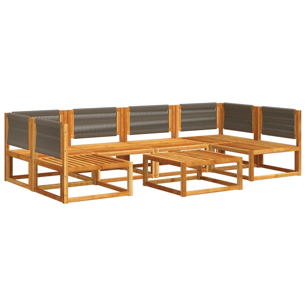 Conjunto de sofás de jardim de 7 peças com almofadas de madeira de acácia e corda