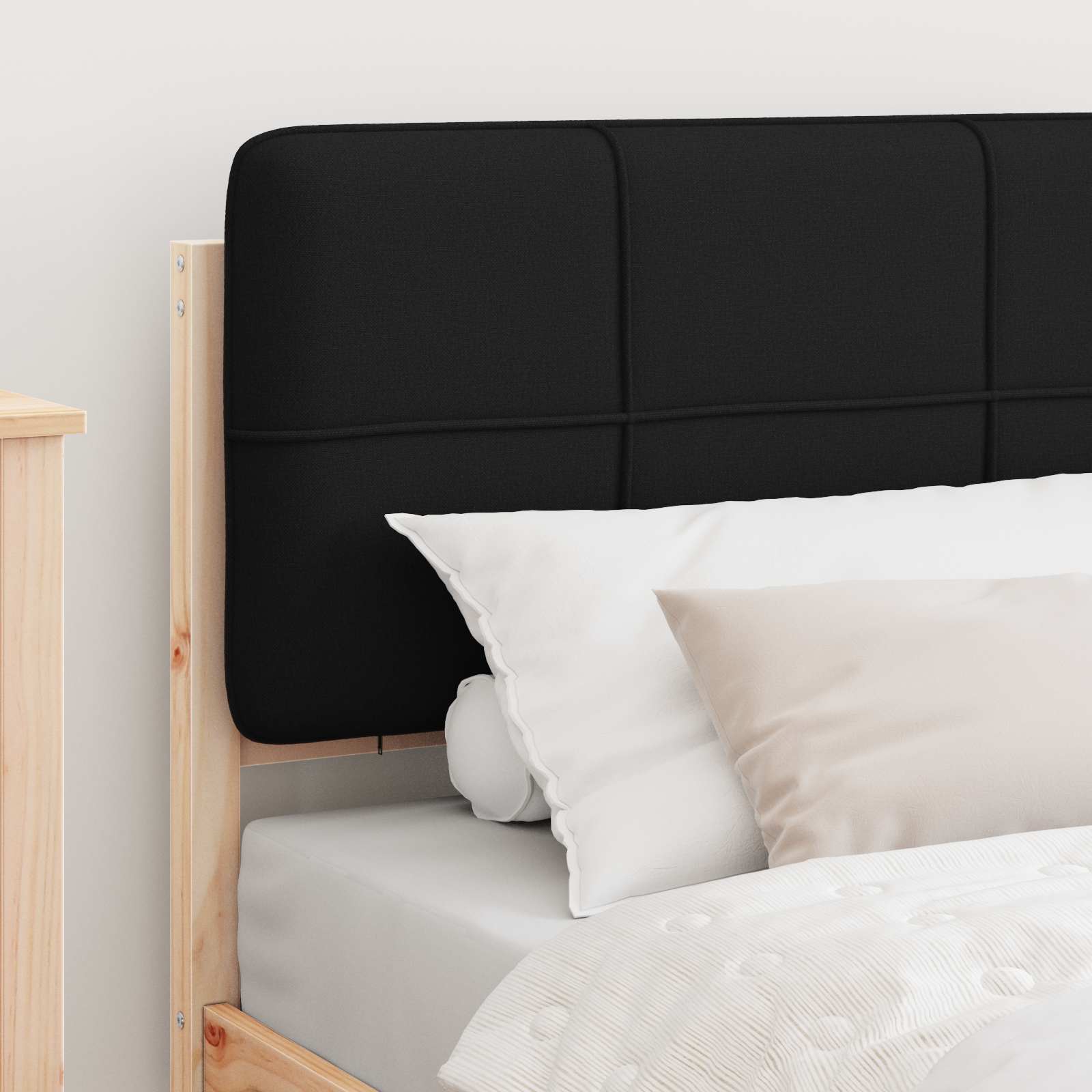 Estrutura de cama com cabeceira estofada preto 90 x 200 cm