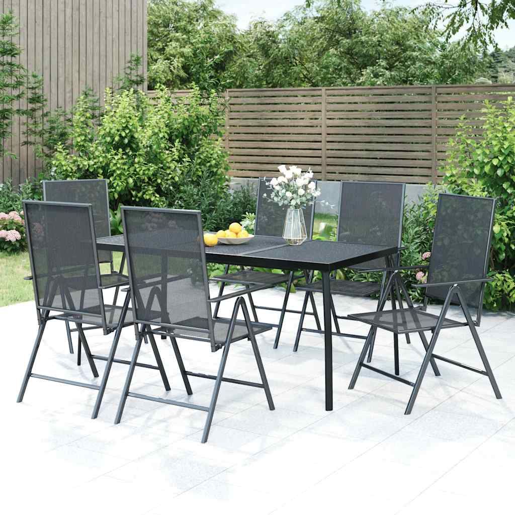 7 Pcs conjunto de jantar para jardim aço antracite