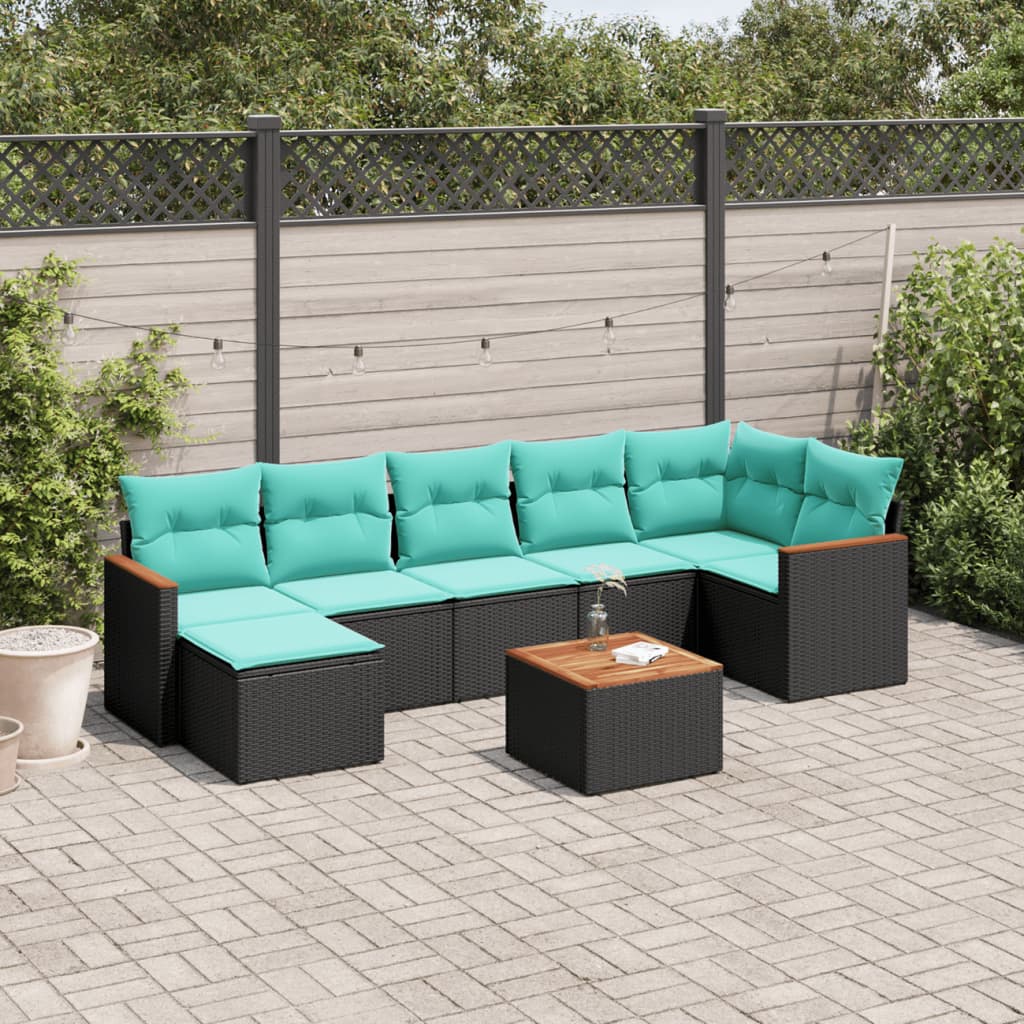 Conjunto de sofá de jardim com 8 peças e almofadas em rattan sintético preto