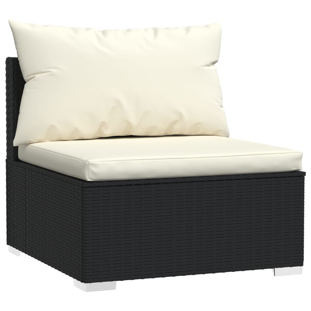 9 Pcs conjunto lounge de jardim c/ almofadões vime PE preto