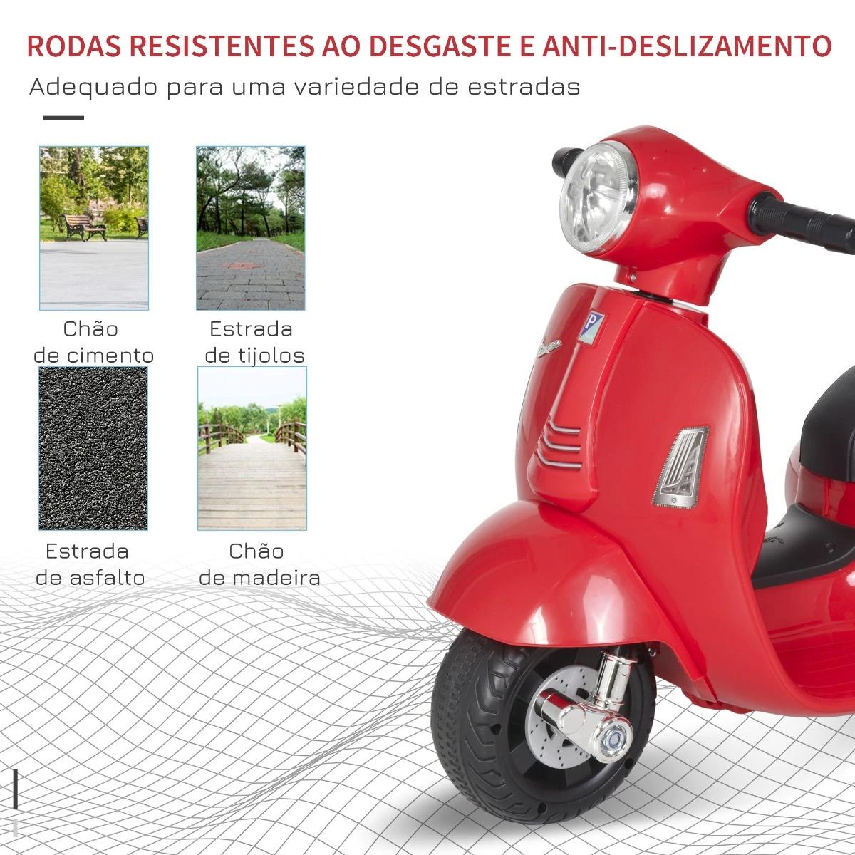 Mota elétrica para crianças com licença acima de 18 meses com faróis buzina e 4 rodas licenciadas 66,5x38x52 cm vermelho