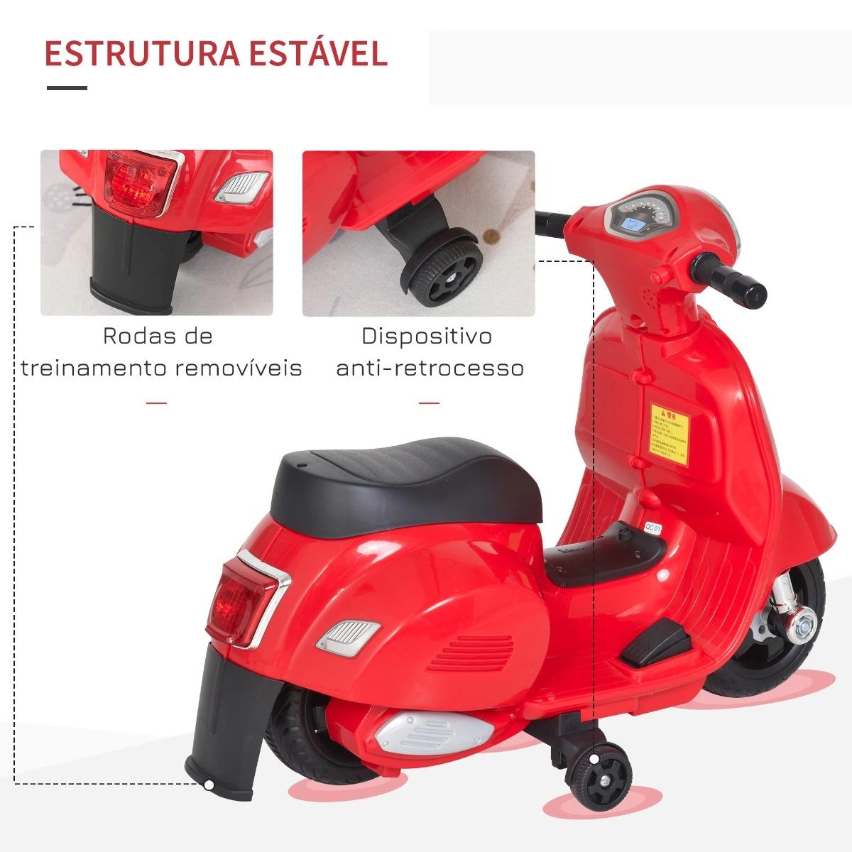 Mota elétrica para crianças com licença acima de 18 meses com faróis buzina e 4 rodas licenciadas 66,5x38x52 cm vermelho