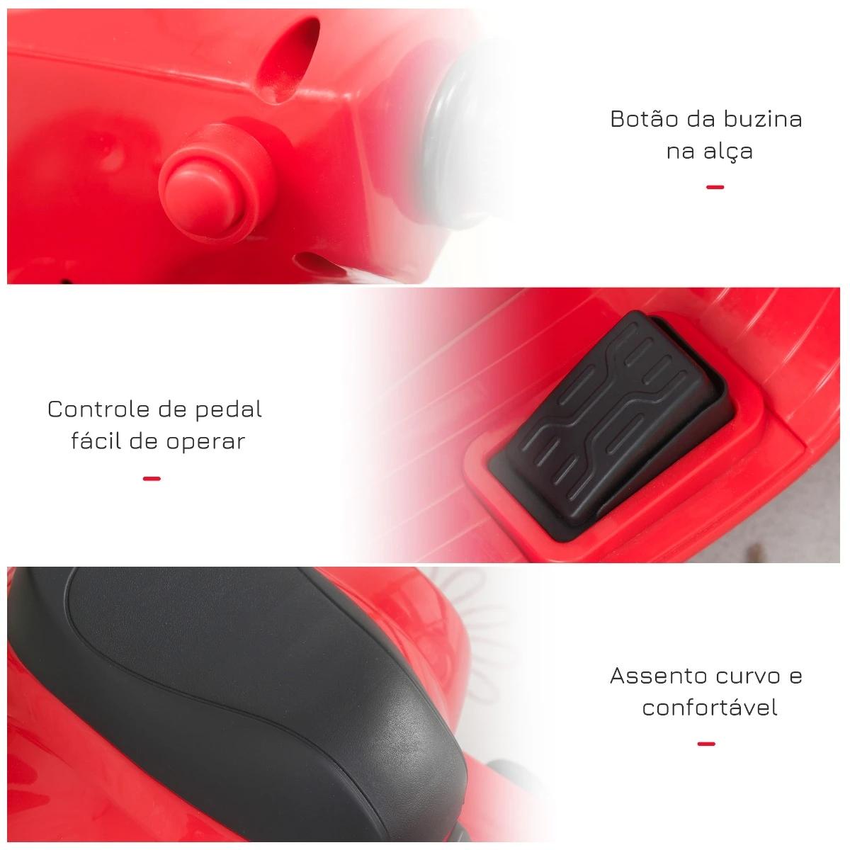 Mota elétrica para crianças com licença acima de 18 meses com faróis buzina e 4 rodas licenciadas 66,5x38x52 cm vermelho
