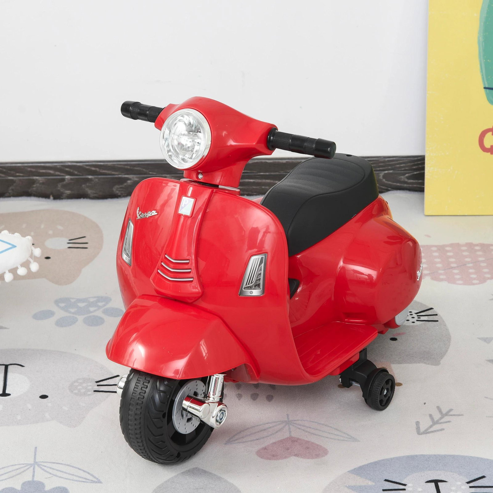 Mota elétrica para crianças com licença acima de 18 meses com faróis buzina e 4 rodas licenciadas 66,5x38x52 cm vermelho