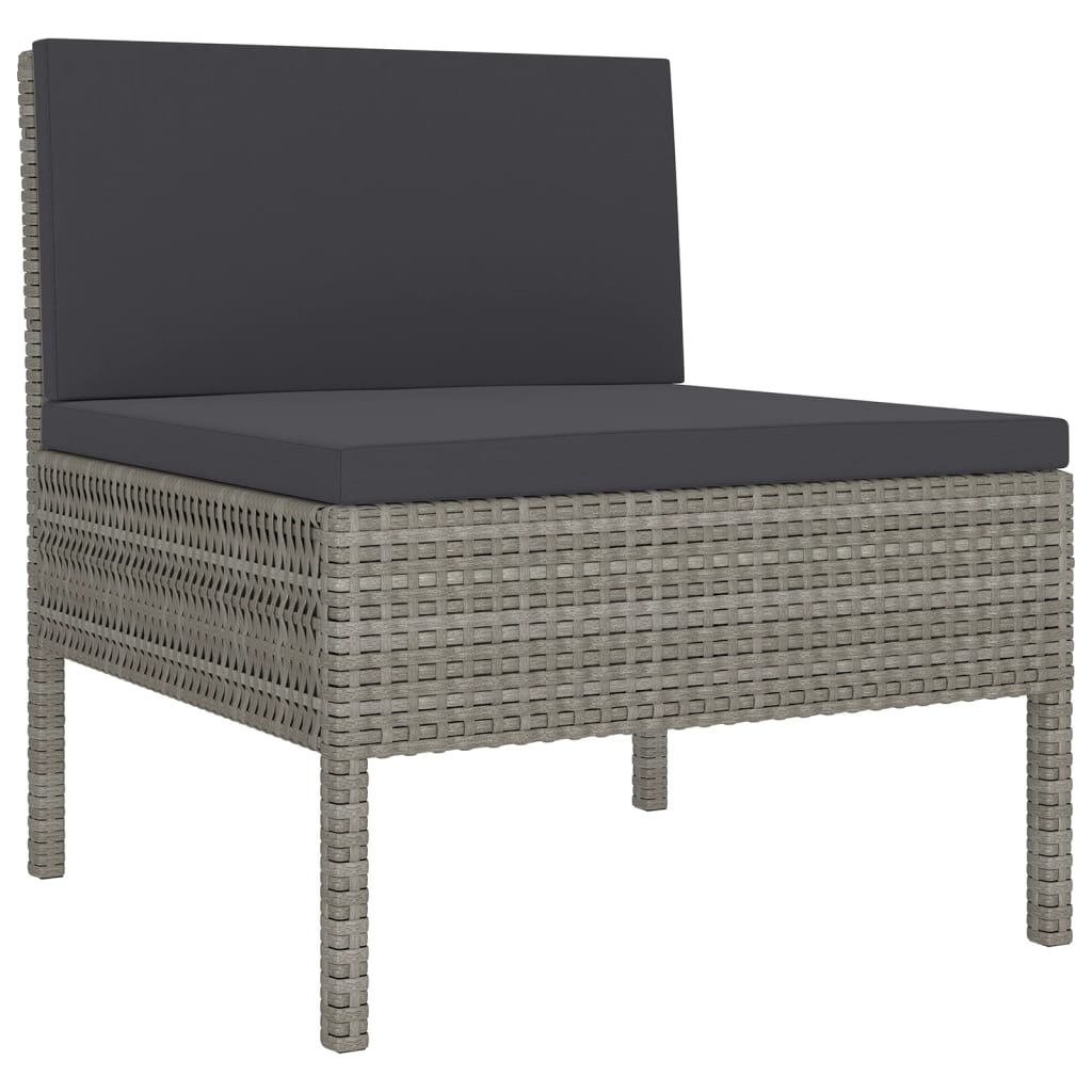 5 Pcs conjunto lounge de jardim c/ almofadões vime PE cinzento