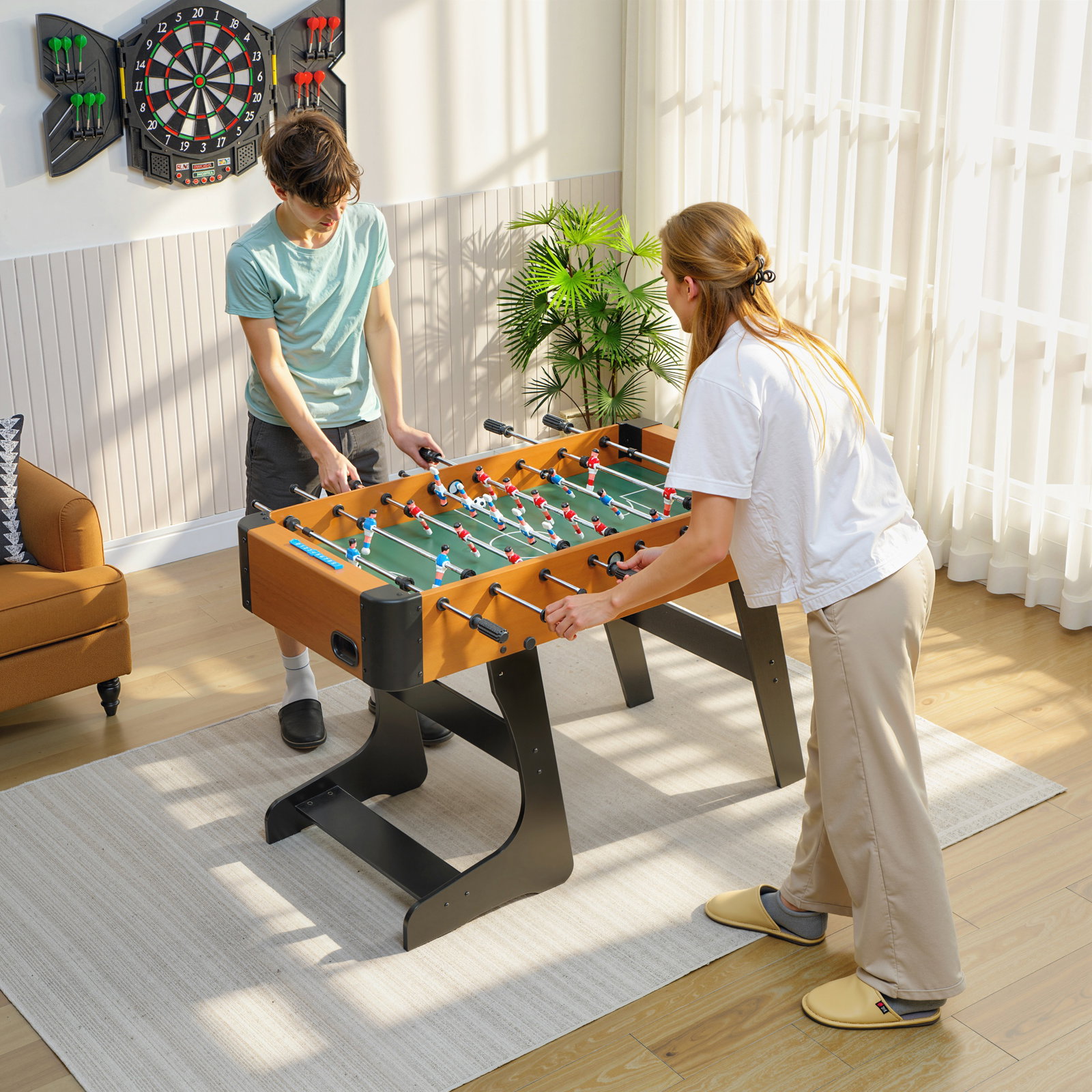 Mesa de matraquilhos dobrável em madeira com 2 bolas 22 jogadores, 118 x 107,5 x 78 cm, castanho