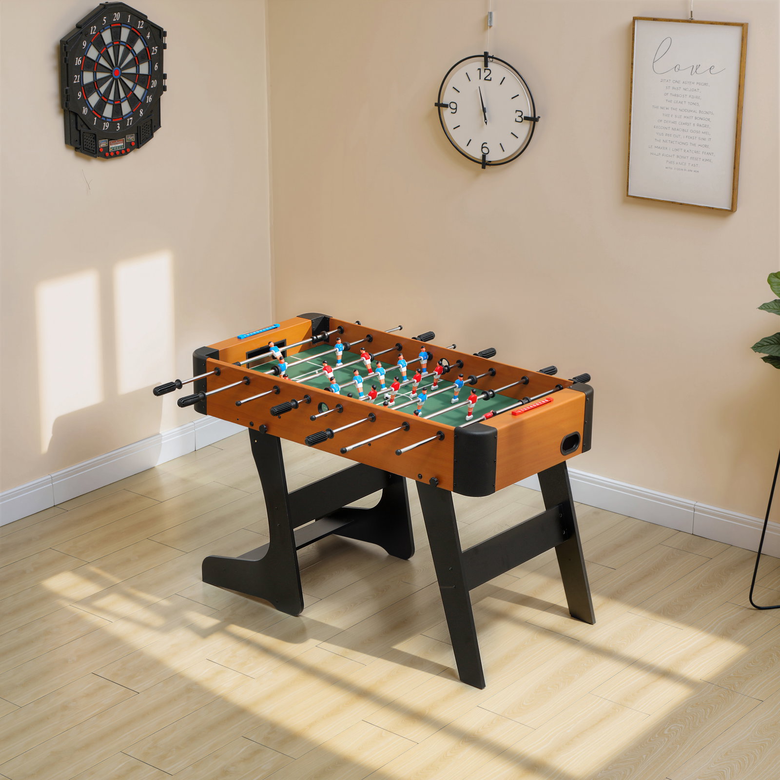 Mesa de matraquilhos dobrável em madeira com 2 bolas 22 jogadores, 118 x 107,5 x 78 cm, castanho