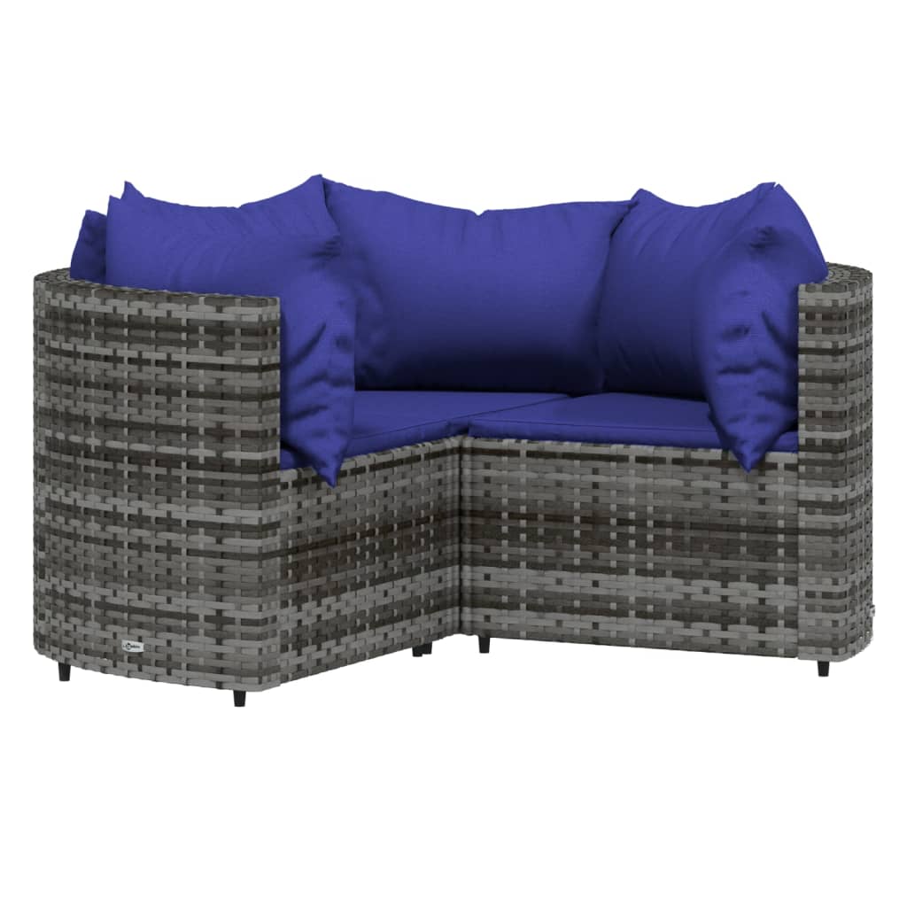 4 Pcs conjunto lounge de jardim c/ almofadões vime PE cinzento