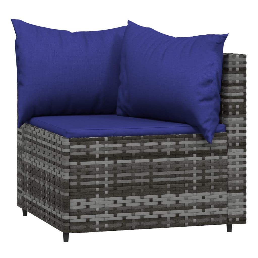 4 Pcs conjunto lounge de jardim c/ almofadões vime PE cinzento