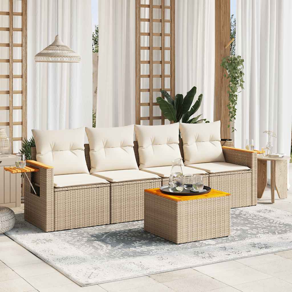 5 Pcs conjunto de sofás p/ jardim com almofadões vime PE bege