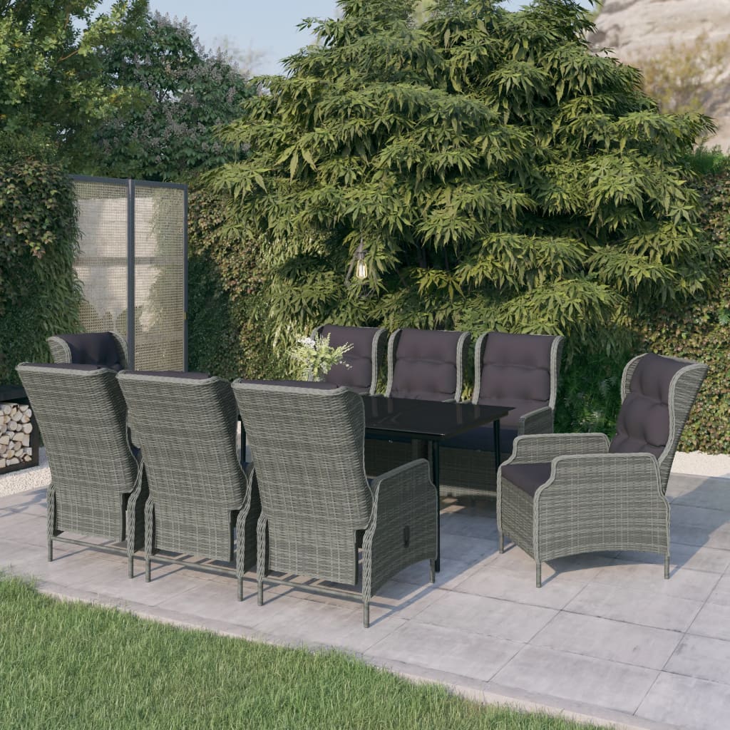9 Pcs conjunto de jantar para jardim cinzento-claro