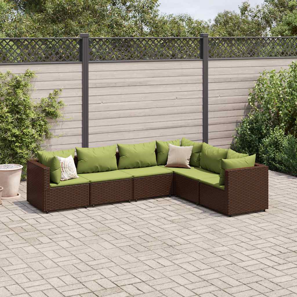6 Pcs conj. lounge jardim c/ almofadões 6 pcs vime PE castanho
