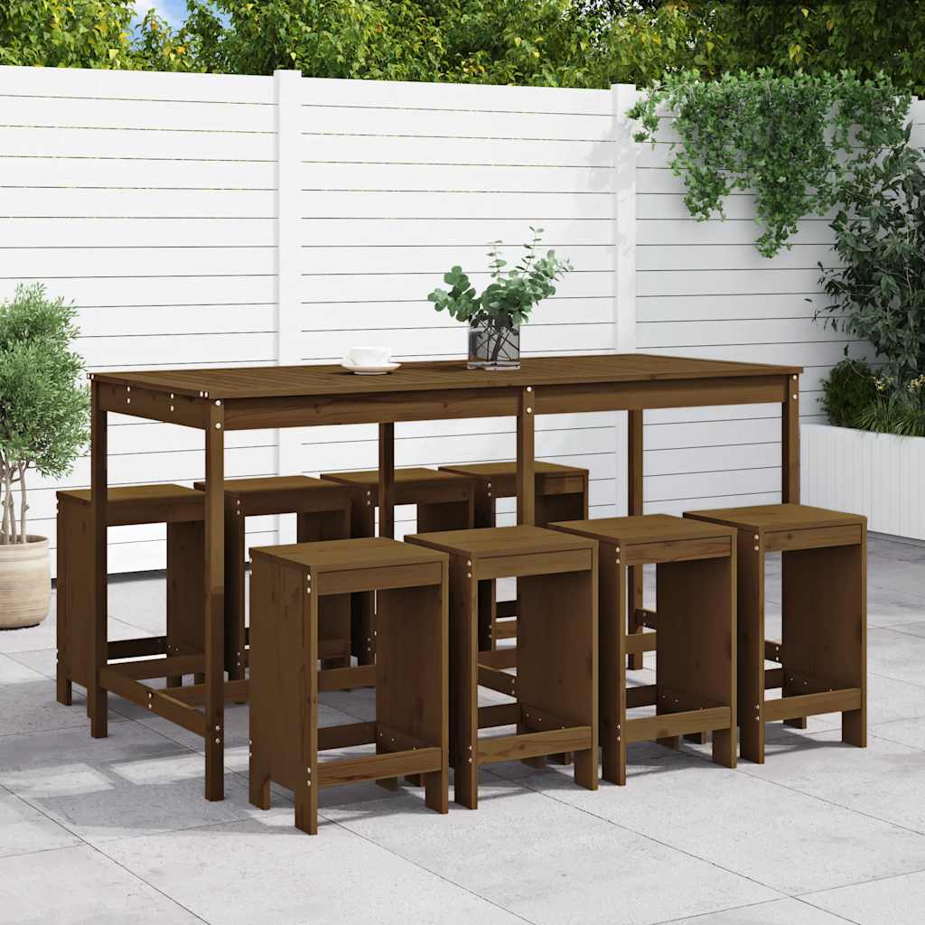 9 Pcs conj. de bar p/ jardim madeira pinho maciça castanho-mel
