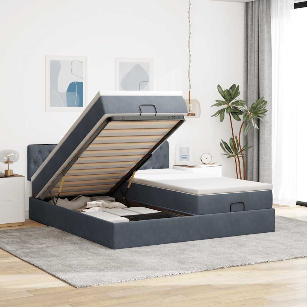 Estrutura cama otomana colchões 180x200 cm cinzento escuro