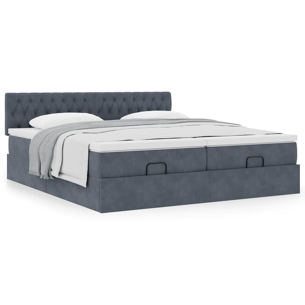Estrutura cama otomana colchões 180x200 cm cinzento escuro