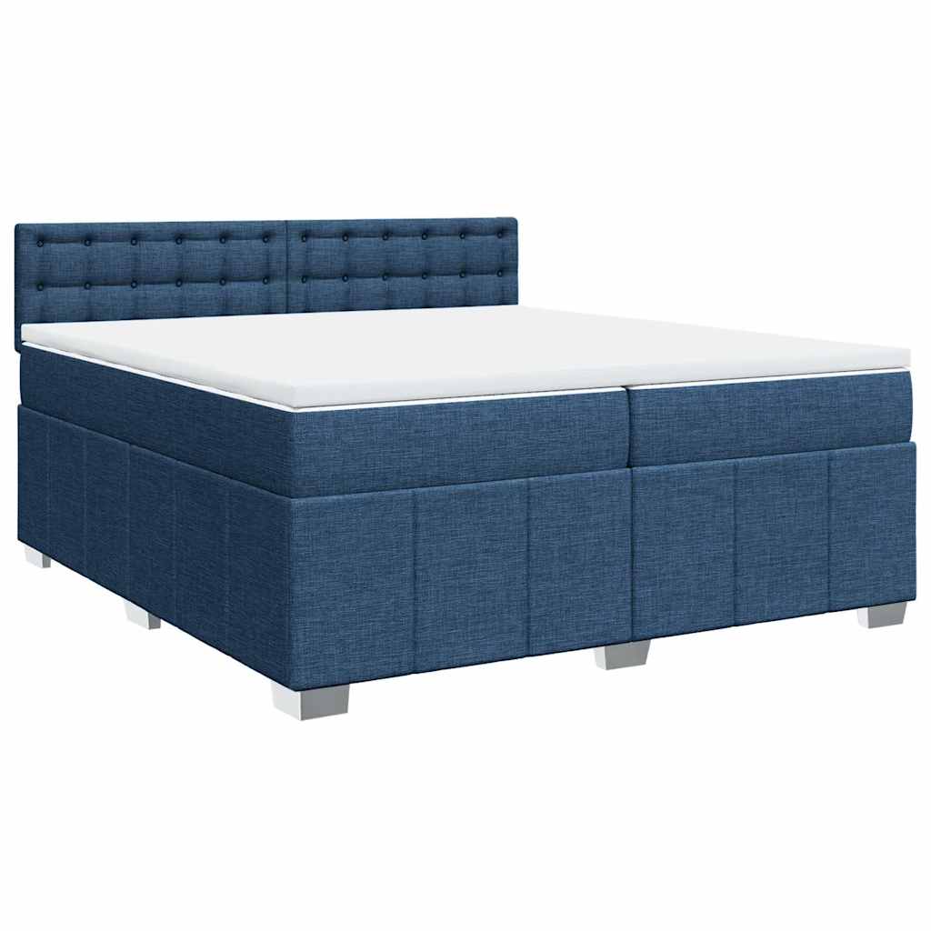 Cama com molas/colchão 200x200 cm tecido azul