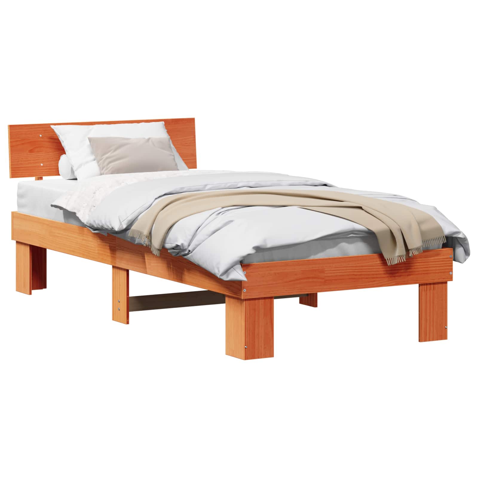 Estrutura da cama com cabeceira marrom cera 80 x 200 cm