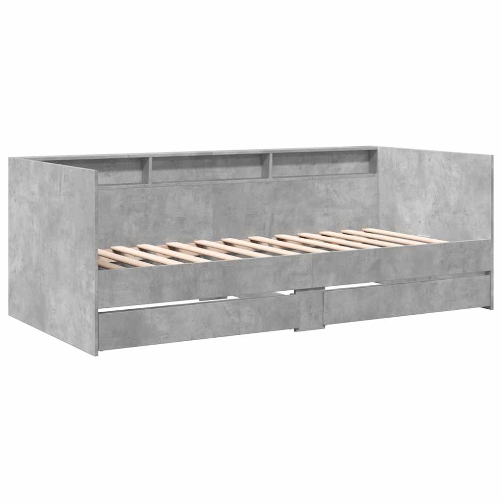 Sofá-cama com gavetas sem colchão 90x190 cm cinzento cimento