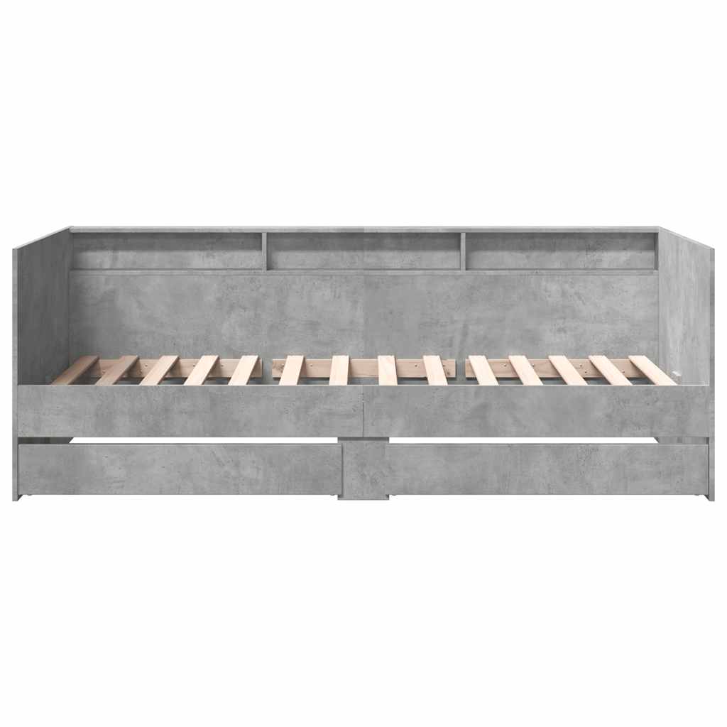 Sofá-cama com gavetas sem colchão 90x190 cm cinzento cimento