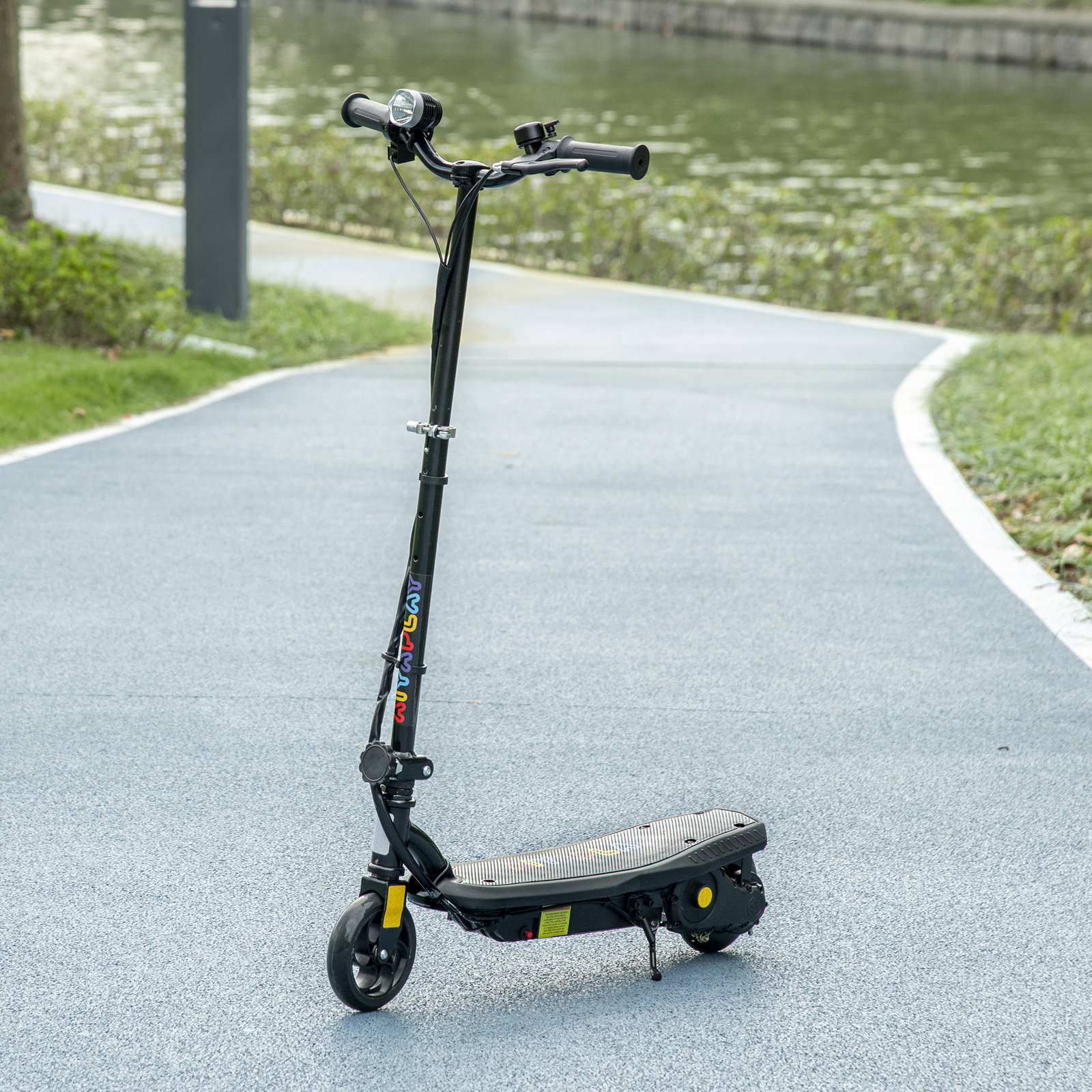Trotinete elétrica dobrável com velocidade máx. 12 km/h motor 120 w autonomia máxima 10 km e farol LED 75x48x93-105 cm preto