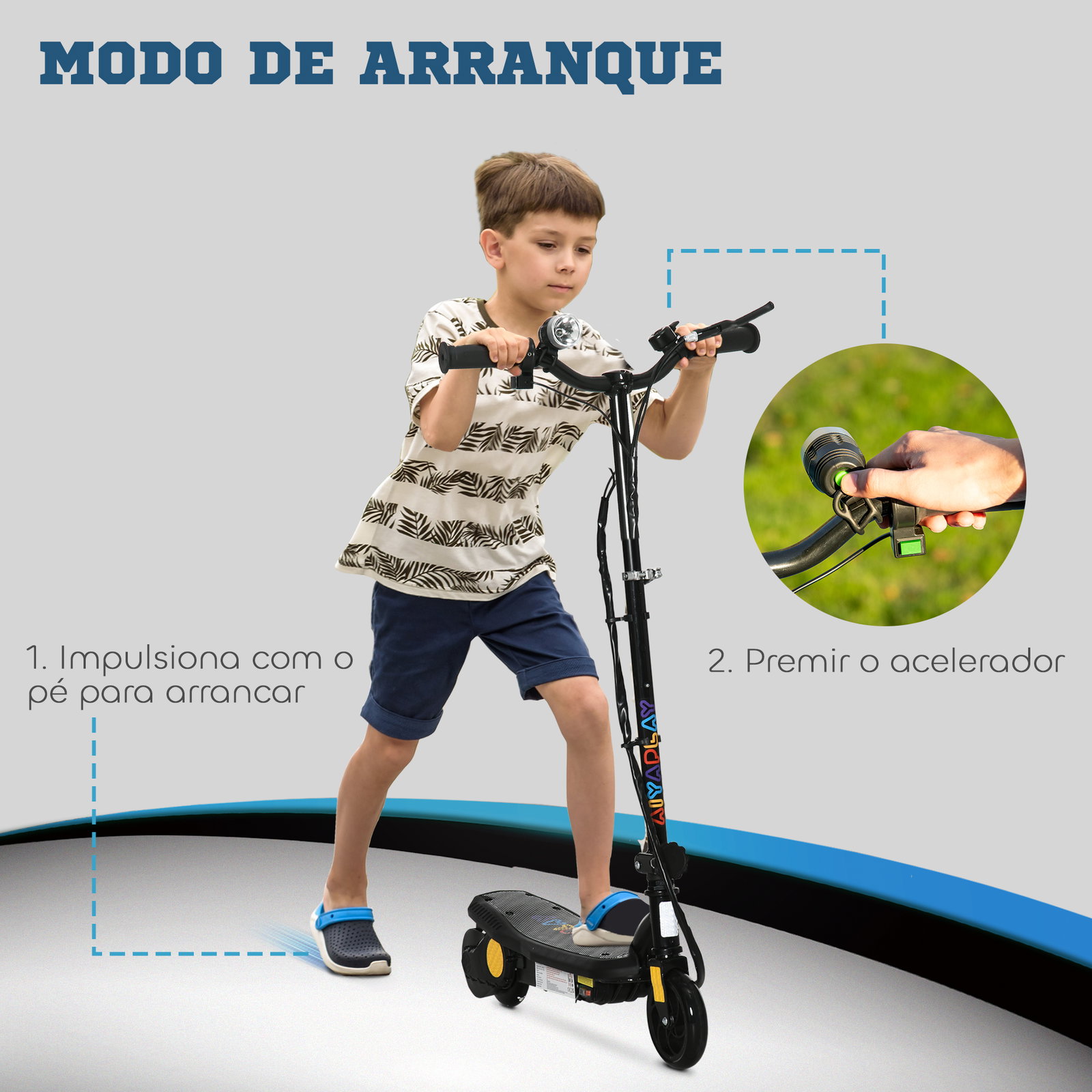 Trotinete elétrica dobrável com velocidade máx. 12 km/h motor 120 w autonomia máxima 10 km e farol LED 75x48x93-105 cm preto