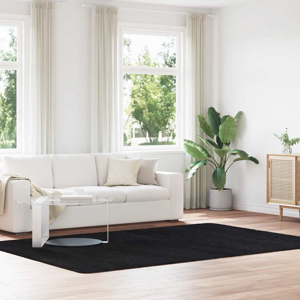 Tapete shaggy de pelo alto navarra 200x290 cm poliéster preto