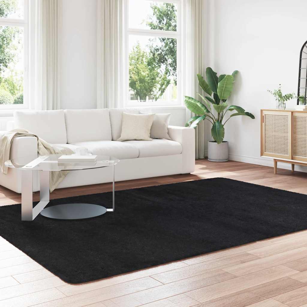 Tapete shaggy de pelo alto navarra 200x290 cm poliéster preto