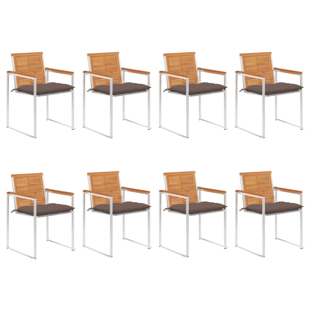 Cadeiras de jardim 8 pcs c/ almofadões madeira de acácia maciça