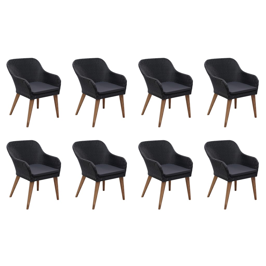 9 Pcs conjunto jantar exterior com almofadões vime PE preto