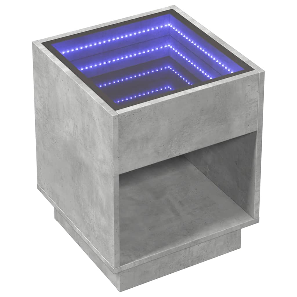 Mesa de cabeceira c/ LED infinity 40x40x50 cm cinzento cimento