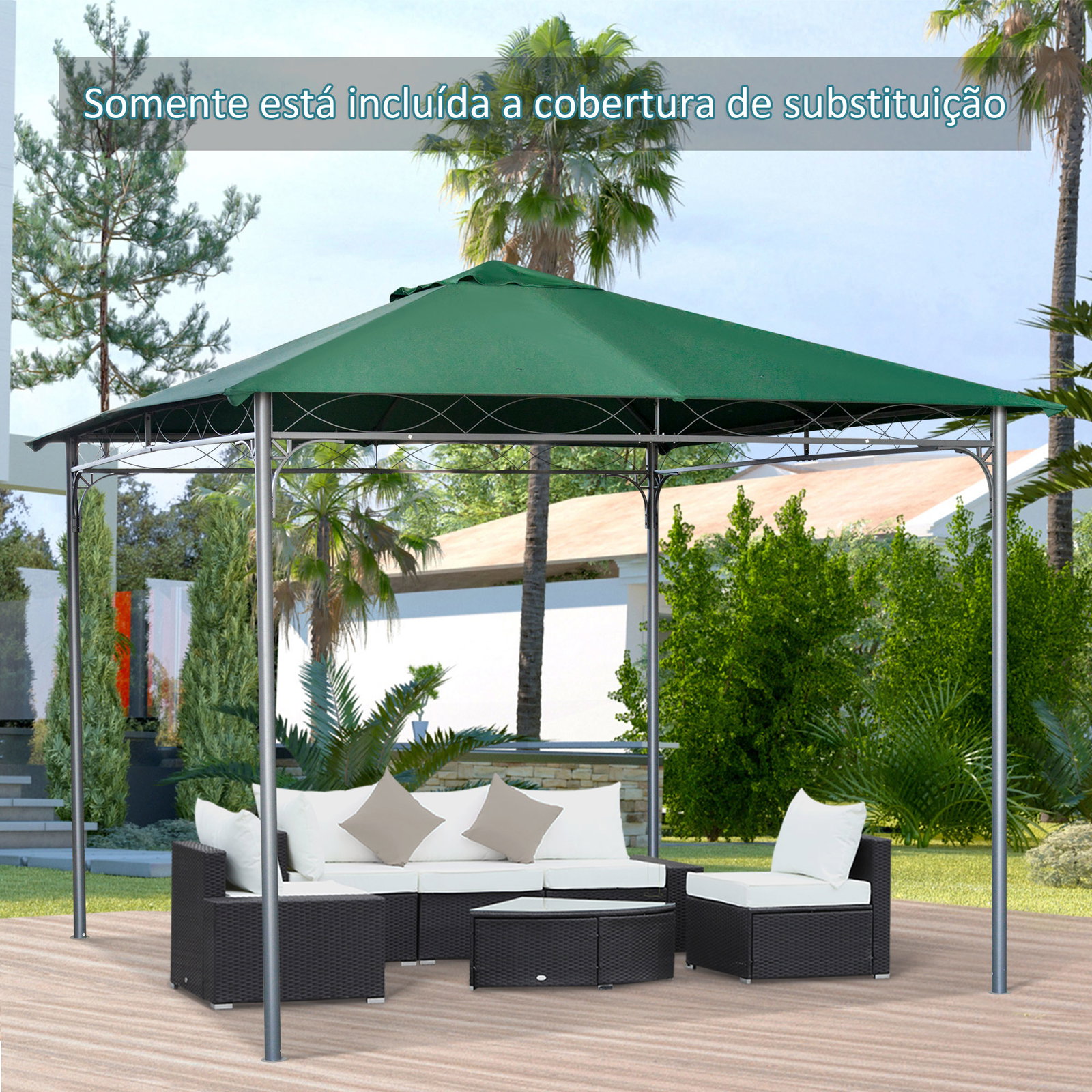 Toldo de Substituição de 3x3m para Pérgola de Jardim com 8 Orifícios de Drenagem e Ventilação Verde