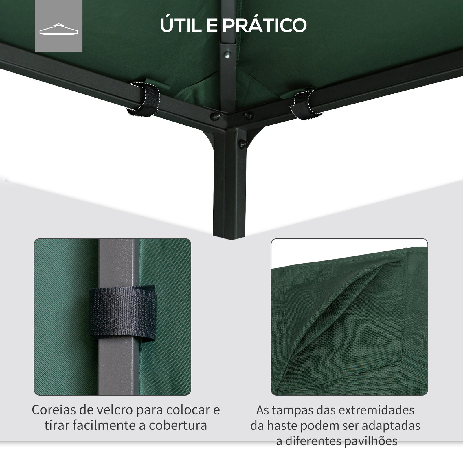 Toldo de Substituição de 3x3m para Pérgola de Jardim com 8 Orifícios de Drenagem e Ventilação Verde