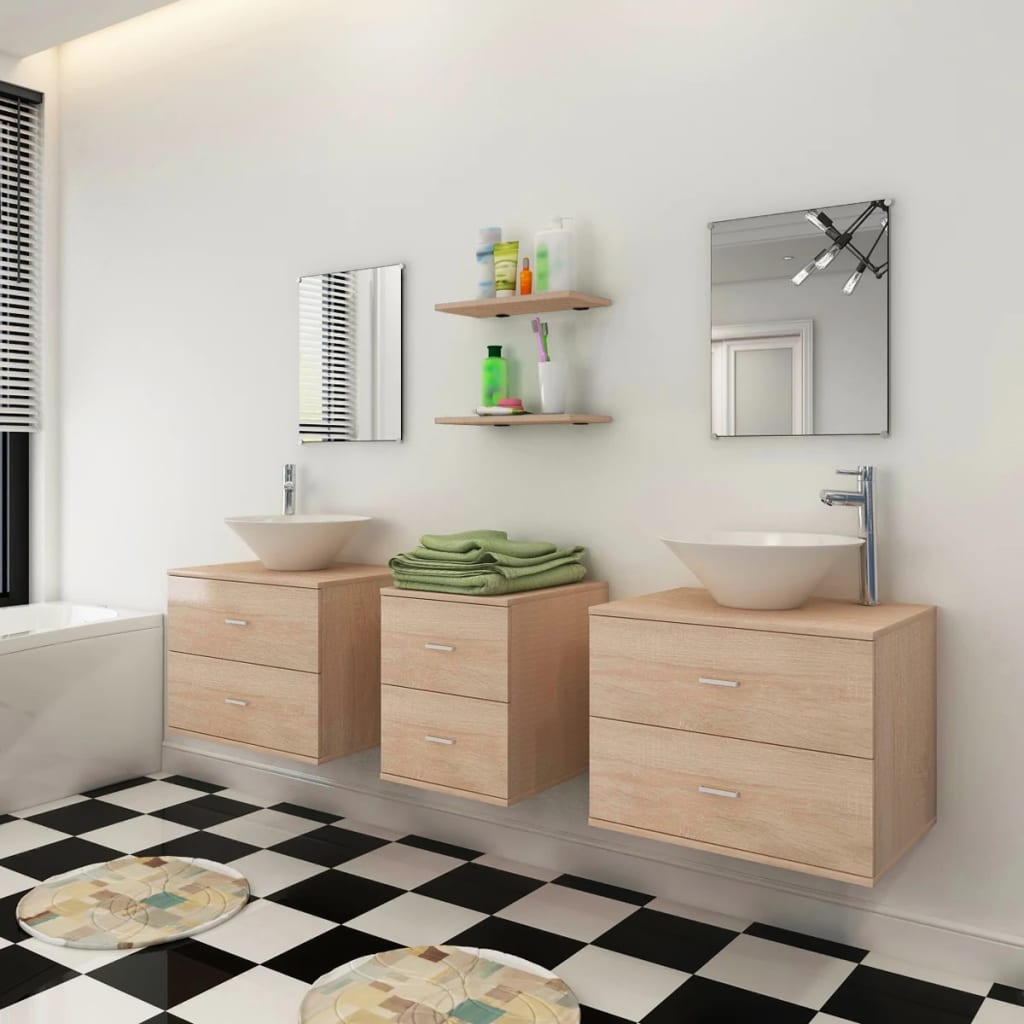 Móveis casa de banho 7 pcs e conjunto de lavatório bege