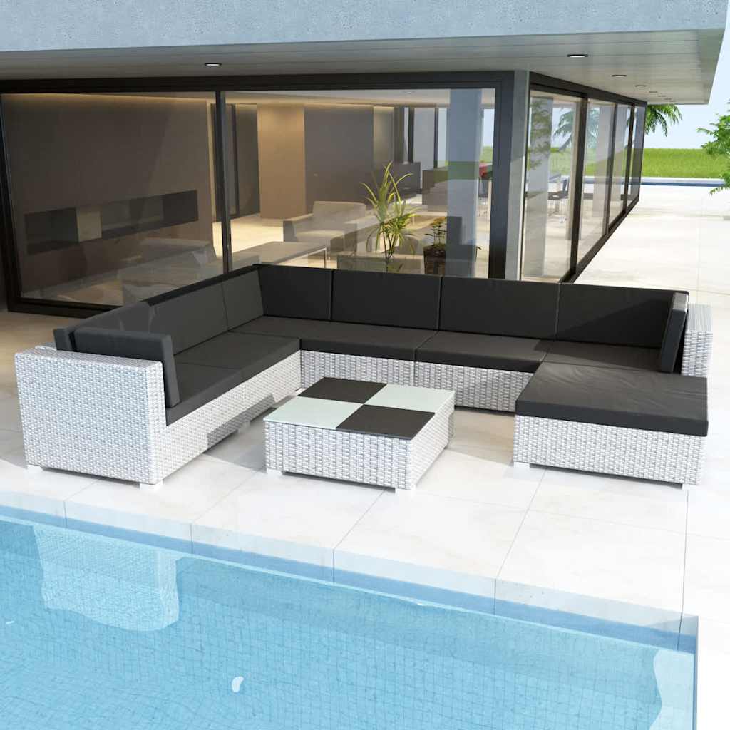 8 Pcs conjunto lounge de jardim c/ almofadões vime PE branco