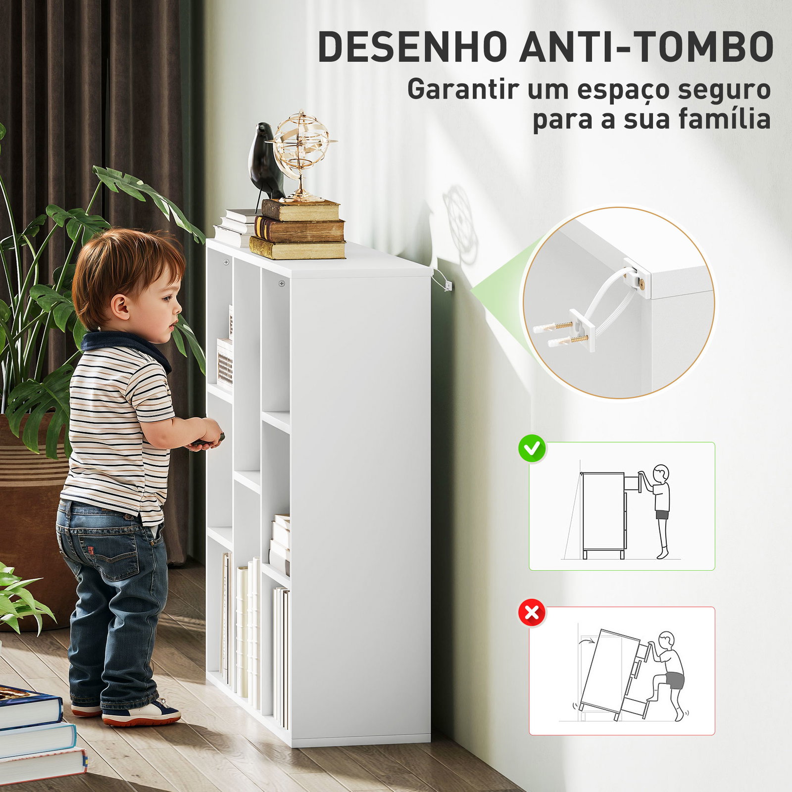 Estante de 3 níveis estante para livros com 8 compartimentos desenho vertical ou horizontal 74,3x24x80 cm branco