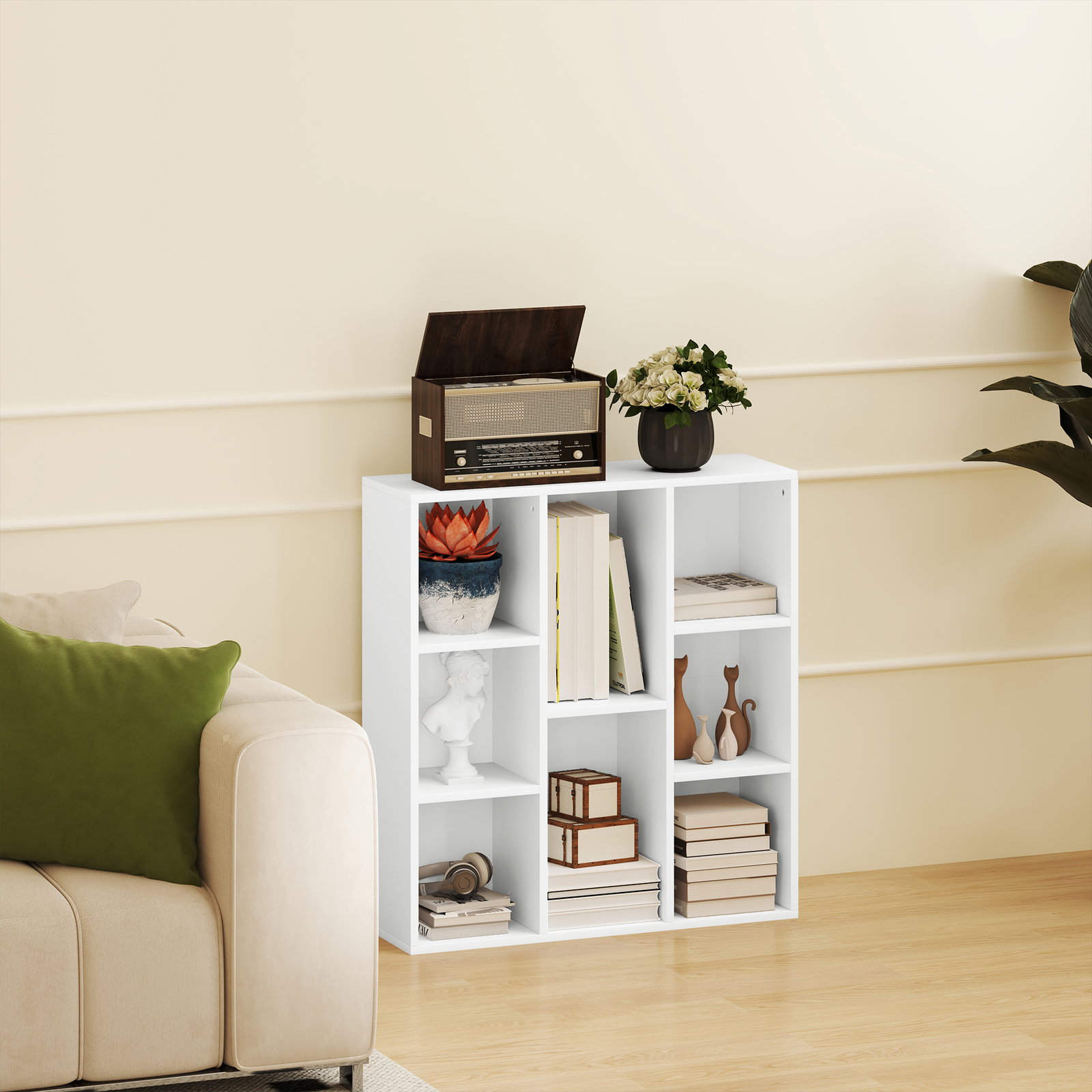 Estante de 3 níveis estante para livros com 8 compartimentos desenho vertical ou horizontal 74,3x24x80 cm branco